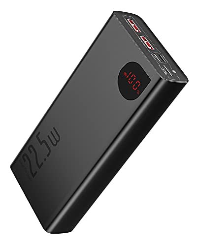 Baseus Powerbank 20000mAh, 22,5W PD 3.0 QC4.0 Schnellladung USB C Externer Akku, Tri-Ausgängen Power Bank mit LED Display für iPhone 12 11 Xs Pro Max Mini Samsung S20 S10 usw.