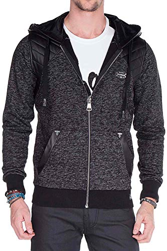 Cipo & Baxx Herren Sweatjacke Cardigan Sweater Basic Kapuzen Pullover Dicke Kordel Schwarz XL