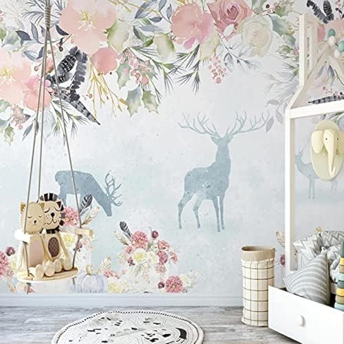 XLMING Floral Elk Blume Meer Wandkunst Für Kinderzimmer 3D Tapete Wohnzimmer Sofa Schlafzimmer Esszimmer Home Dekoration Wand-430cm×300cm