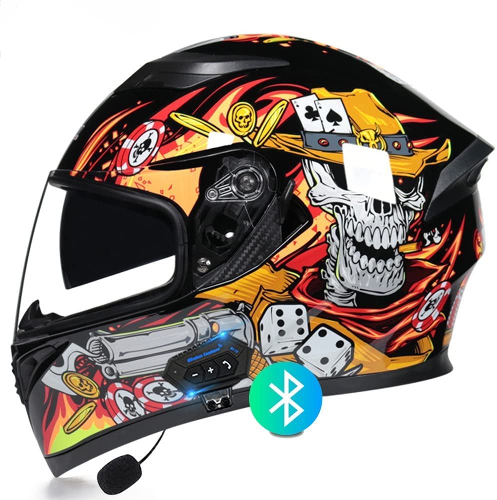 Integralhelm Motorradhelm Helm Motorrad Mopedhelm,mit Bluetooth-Headset,Unisex Offroad Integralhelm Schutzhelm, Cruiser Scooter Vespa Mofa-Helm DOT/ECE-Zertifiziert (Color : I, Größe : XL=61-62cm)