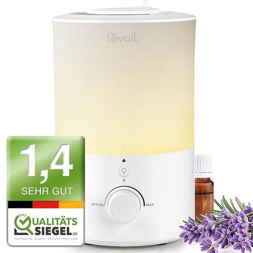 LEVOIT Top-Fill Luftbefeuchter 3L mit Nachtlicht, Spülmaschinenfest, 360° Drehbare Dampfdüsen, 25 Stduden Laufzeit, BPA-Frei Duft-Diffusor, 28dB Superleise für Schlafzimmer Kinderzimmer Pflanzen, Weiß