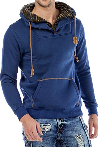 Cipo & Baxx Herren Sweatshirt Kapuzenpullover Hoodie Sweatshirt Pullover Kordel Pullover Sweater Strickkapuzenpulli Indigo M