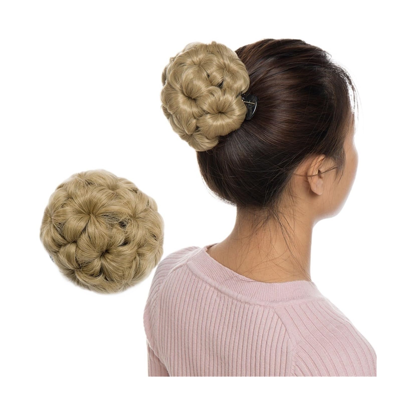 Haarteil Synthetische Klaue Clip In Chignon Gefälschte Haare Chignon Bun Haarteil Schwarz Braun Blonde Frauen Lockiges Chignon Bun Haar Haarverlängerung(Ash blonde)