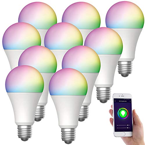Luminea Home Control WLAN Leuchtmittel: 10er-Set WLAN-LED-Lampen, E27, RGB-CCT, 9W (ersetzt 75W), F, 80lm, App (WiFi E27)