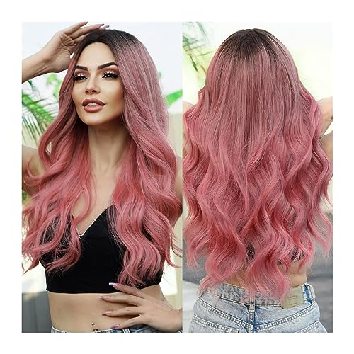 Perücken Tägliche Party, synthetische, natürliche Mittelteil, lockige Perücke, Lolita, hitzebeständig, Ombre, Schwarz, Weiß, gewelltes Haar, Perücke for Frauen, Cosplay Damenperücke(MW9059-1)