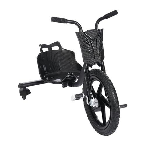 HuKaiL Kinder Menschliche Drift Cart ab 6 Jahren, Driftscooter Dreirad mit 2 Universelle Räder und 4 Einstellbare Länge, Kinder Drift Trike bis 80Kg, 90 * 68 * 60cm, Schwarz Streifen