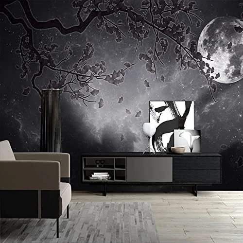 XLMING Zeitgenössische Minimalistische Schwarz Und Grau Starry Starry Blume Und Vogel 3D Tapete Home Dekoration Wohnzimmer Sofa Schlafzimmer Tv Hintergrund Wand-300cm×210cm