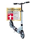 SIX DEGREES Aluminium Scooter mit Klappmechanismus u. Ständer, 205mm, höhenverstellbar, GS-geprüft, hellblau, TESTSIEGER