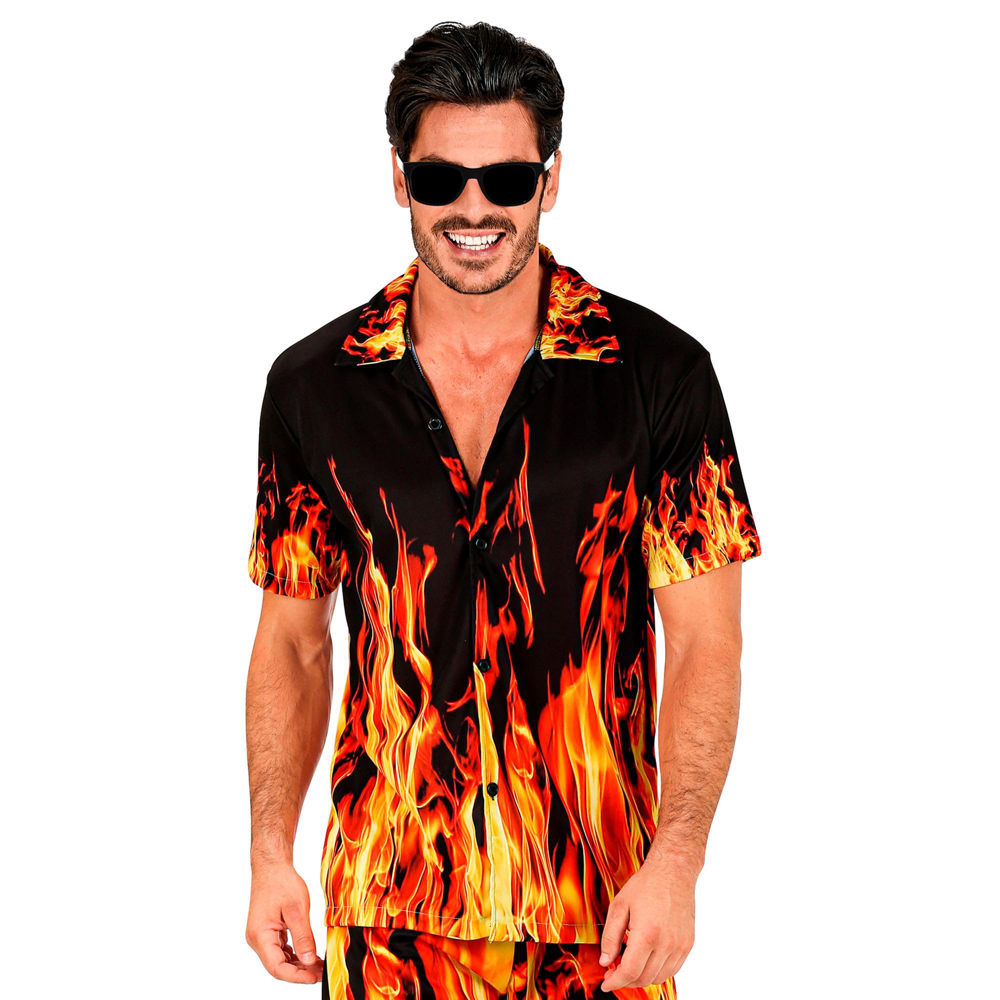 W WIDMANN MILANO Party Fashion - Kostüm Feuer Mann, kurzarm Hemd, Teufel, Flammen, Sommer Outfit, Halloween