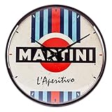 Nostalgic-Art Retro Wanduhr, Ø 31 cm, Martini – L'Aperitivo Racing Stripes – Geschenk-Idee als Bar-Zubehör, Original Lizenzprodukt (OLP), Große Küchenuhr, Vintage Design