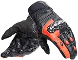 Dainese - Carbon 4 Short Gloves, Kurze Motorradhandschuhe aus Leder, mit Knöchelprotektoren aus Carbon, Mann, Schwarz/Fluo-Rot, M