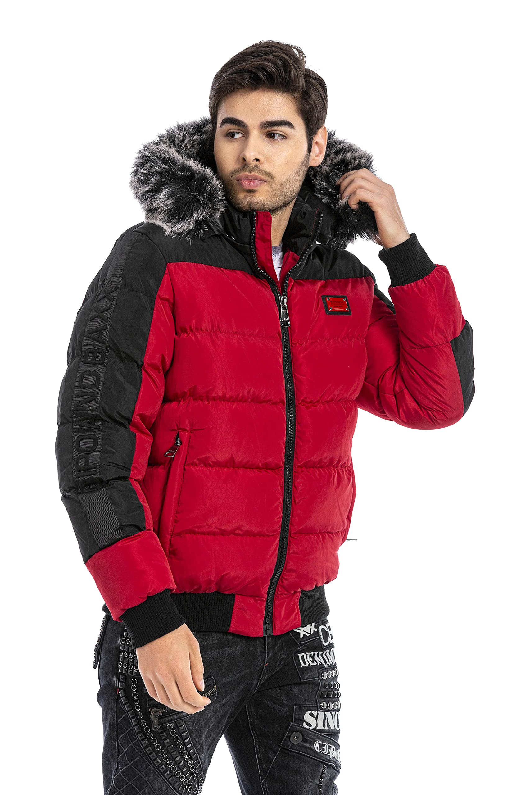 Cipo & Baxx Herren Winterjacke Kapuzenjacke Outdoor Jacke CM182 Rot S