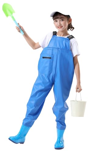 Outdoor Angeln Jagd Kinder Wader Hosen Wathose Kinder Wasserdicht Mit Stiefel Atmungsaktive PVC-Wathose Mit Stiefeln Im Elastischen Taillendesign Für Teenager Von 2 Bis 15 Jahren B,34