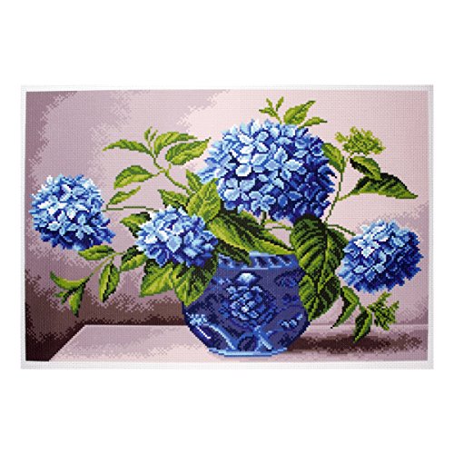 Collection D'Art PA1405 Hortensie in Vase Bedrucktes Aida für Kreuzstickerei, Baumwolle, Mehrfarbig, 27x39cm