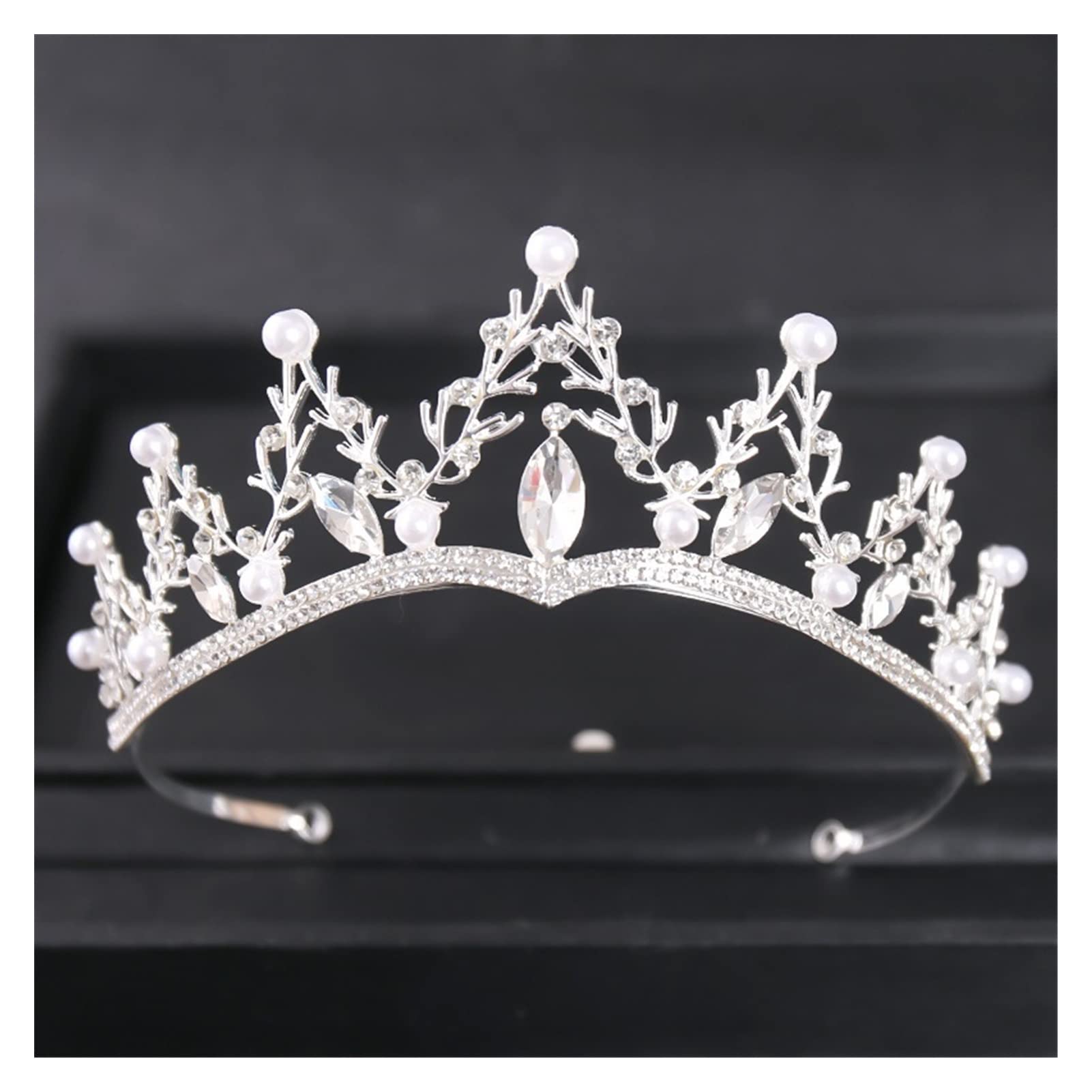 AIHEDOUJ Silber Farbe Kristall Krone Frauen Braut Hochzeit Strass Prinzessin Diadem Tiara Haarschmuck Zubehör Kopfschmuck (Größe: Silber) Stirnbänder (Größe: Silber)