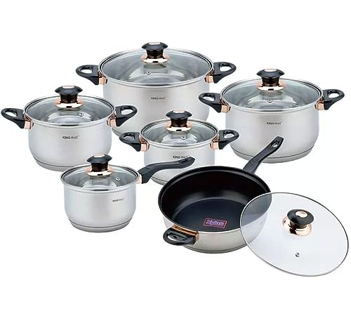 12-teilig Edelstahl Topfset Kochtopfset Topfe mit Teflon Pfanne KINGHOFF KH-1767 Rosegold