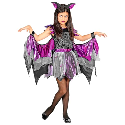 Widmann - Kinderkostüm Fledermaus, Kleid mit Tutu und Flügel, Ohren, Horror, Halloween, Karneval, Mottoparty