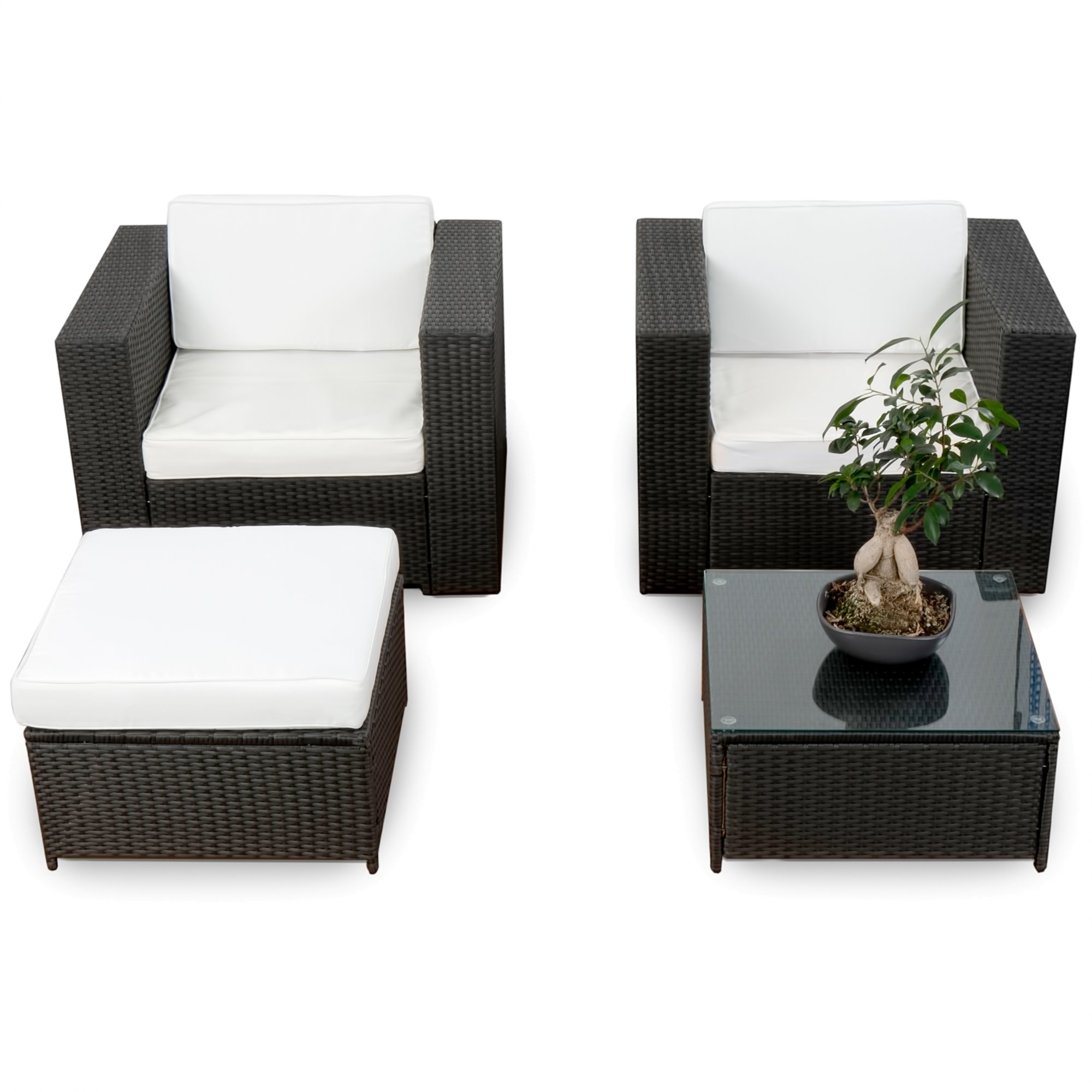 XINRO erweiterbares 10tlg. Balkon Garten Lounge Set Polyrattan - schwarz - Sitzgruppe Garnitur Gartenmöbel Lounge Möbel Set - inkl. Lounge Sessel + Hocker + Tisch + Kissen