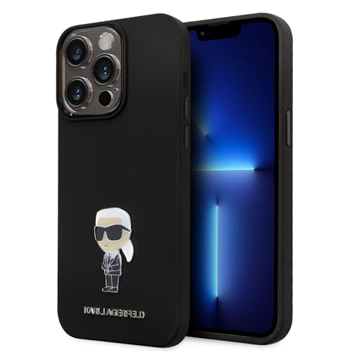 CG MOBILE Karl Lagerfeld Ikonik NFT Logo & Metall Pin Hülle für iPhone 15 Pro Max (Schwarz)