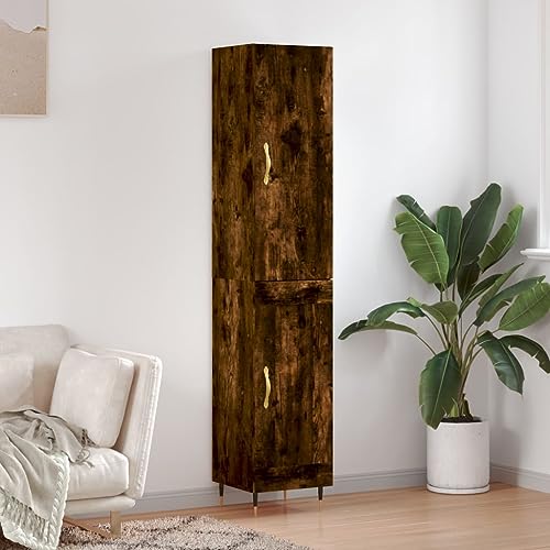 Highboard Räuchereiche 34,5x34x180 cm Holzwerkstoff,Eleganter Hochschrank aus Holzwerkstoff mit viel Stauraum für das Wohnzimmer Räuchereiche