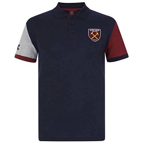 West Ham United FC - Herren Polo-Shirt - Offizielles Merchandise - Dunkelblau mit Kontrastärmeln & Vereinswappen - XXL