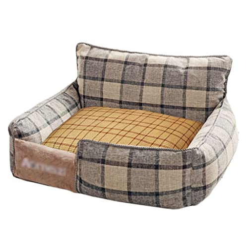 Hundebett, Hundecouch mit Sommergrasmatte, waschbares Hundebett, Hundebett mit Seiten, Hundesofas (Color : Grey Plaid, S : 35 * 45cm)