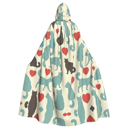 YQxwJL Happy Walking Kitty Print Hooded Long Length Cape Unisex Hooded Halloween Christmas Cloak Costumes Party Cape