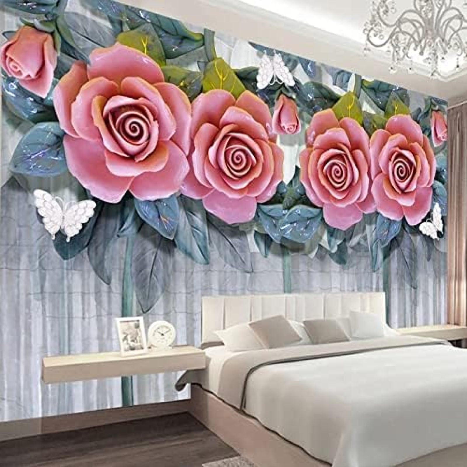 XLMING Rosa Blüten Und Blätter 3D Tapete Wohnzimmer Sofa Schlafzimmer Esszimmer Home Dekoration Wand-250cm×170cm