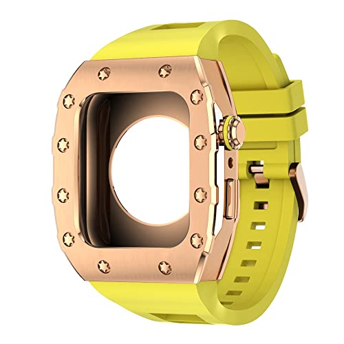 KANUZ 44 mm 45 mm Modifikationsset für iWatch Serie 7, 6, 5, 4 SE, Metallgehäuse, Silikonband für Apple Watch, Gummiband, Stoßfängerabdeckung (Farbe: RG-RG-Y, Größe: 45 mm)