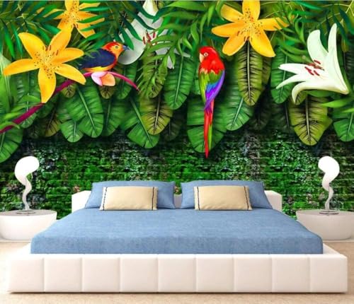 Tropischer Regenwald Grüne Blätter Weiße Blumen Gelbe Blumen 3D Tapete Poster Restaurant Schlafzimmer Wohnzimmer Sofa TV Dekorative Wand-400cm×280cm