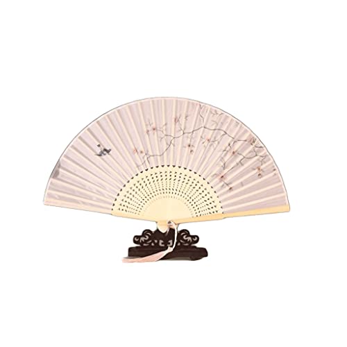 YIHANSS Dekorative Faltfächer für Damen, ausgehöhlter Bambus-Handfächer im chinesischen Stil, Vintage-Blumenmuster, mit Quaste für Party, Hochzeitsgeschenk, Geschenk, Handfächer (Farbe: Beige Pink)