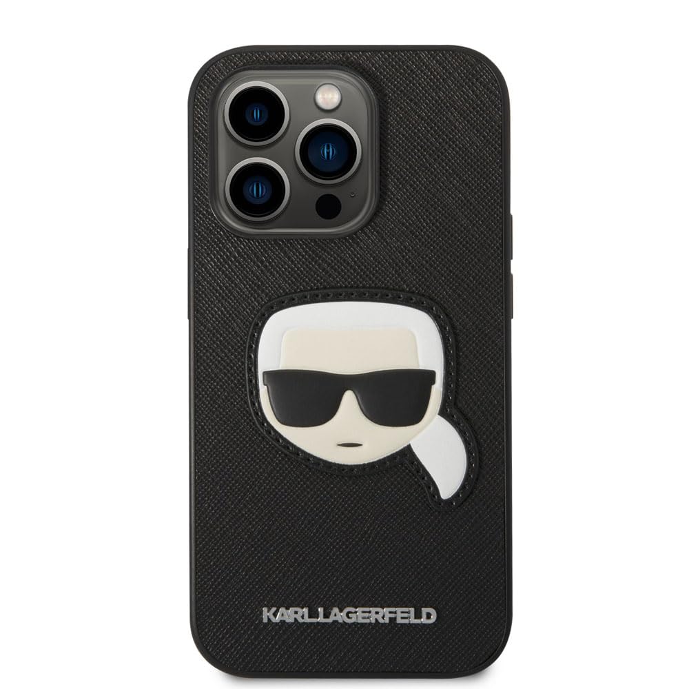 KARL LAGERFELD KLHCP14LSAPKHK hülle für iPhone 14 Pro 6,1" schwarz/Black hardcase Saffiano Karl`s Head Patch