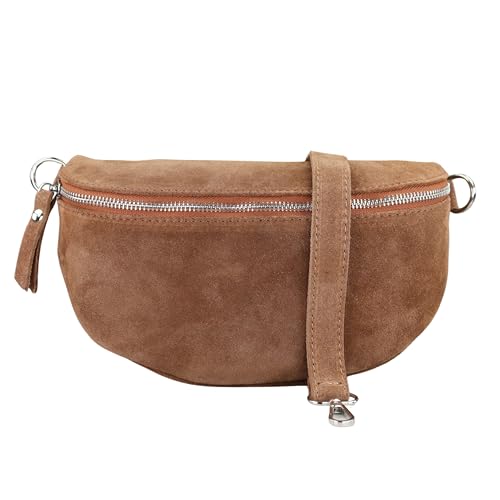 BLADE Bauchtasche Damen, Handgemachte Wildledertasche, Crossbody Bag, Gürteltasche Echtes Leder mit Ledergurt, 3 Größen, Stylische Umhängetasche aus Italien, Geschenk für Sie, Ledertasche-Braun