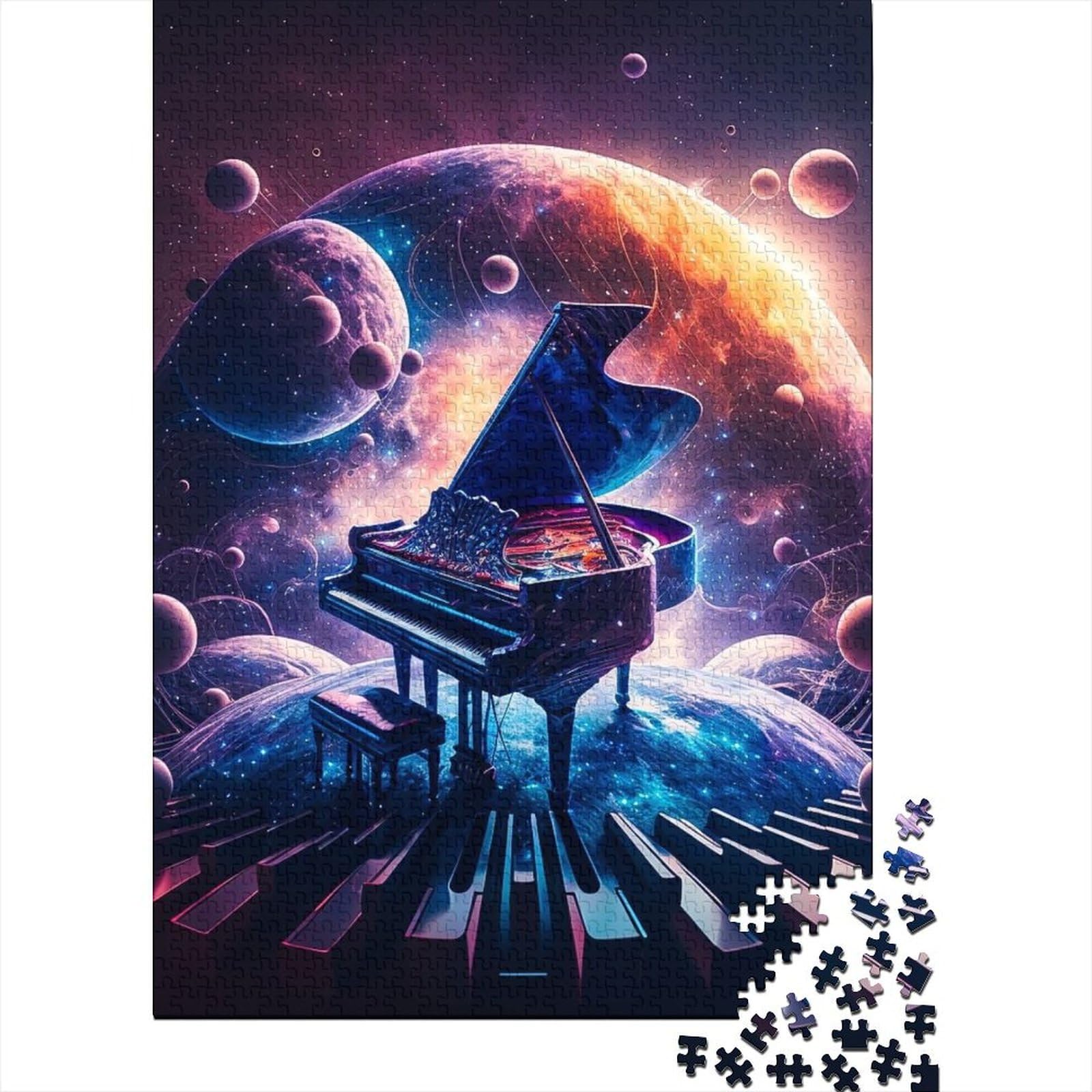 Cosmic Piano Holzpuzzle für Erwachsene, Kunstpuzzle für Erwachsene, 1000 Teile, Entspannungspuzzlespiele, Denksportpuzzle (Größe 75x50cm)