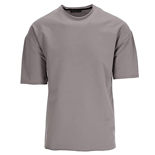 Megaman Herren Oversize T-Shirt O-Neck Rundhalsausschnitt Kurzarm Regular Tee Shirt 100% Baumwolle | Grau, X-Large