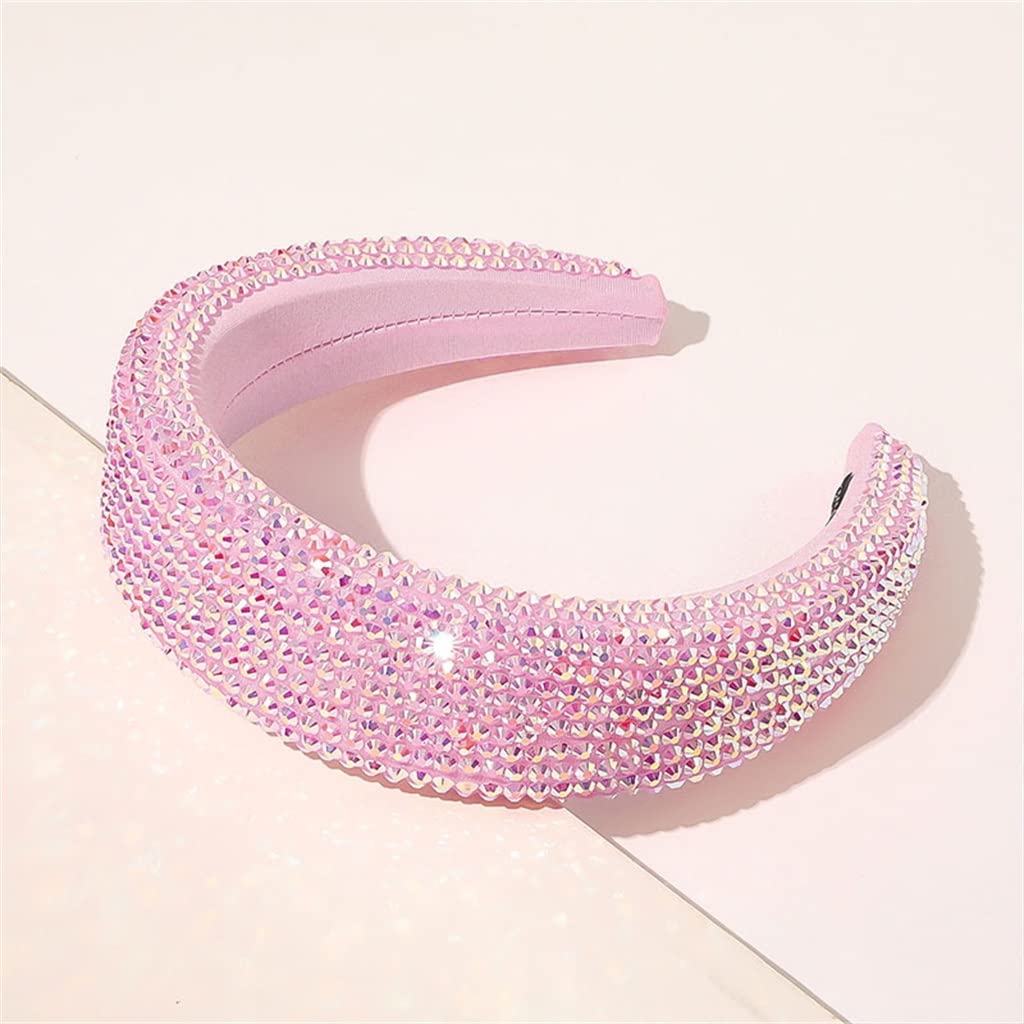 Glänzender Vollkristall-Kopfreif mit breiter Krempe, Damen-Strass-Stirnband, Schwammspitze, Diamant-Haarschmuck(Pink)