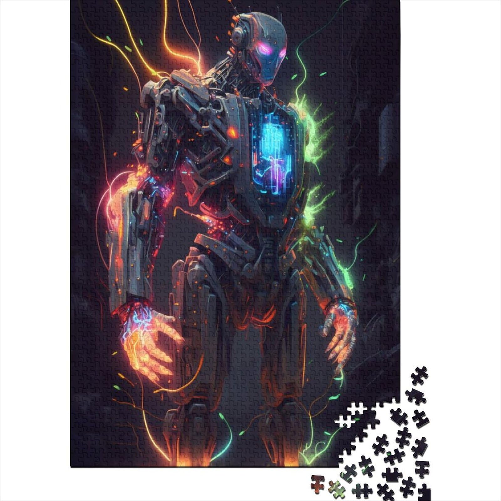 Neon-futuristische Roboter-Puzzles, Puzzles für Erwachsene und Teenager, 1000 Teile für Erwachsene, schwierige Puzzles, anspruchsvolle Puzzles für Erwachsene (Größe 29,53 x 19,69 Zoll)