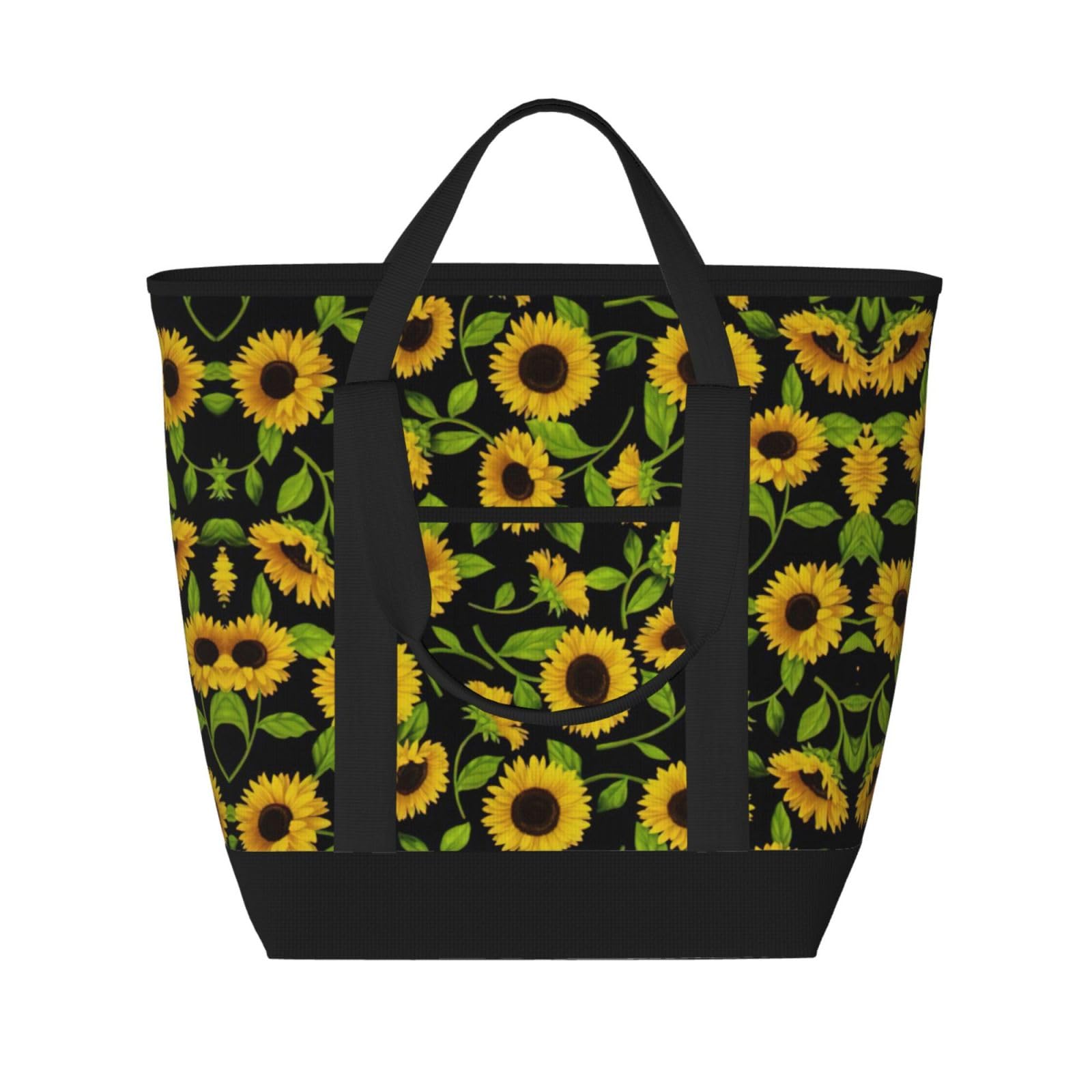 YQxwJL Schöne Tragetasche mit Sonnenblumen-Druck, großes Fassungsvermögen, isolierte Lunchtasche, wiederverwendbare Einkaufstasche mit Reißverschluss für Damen und Herren