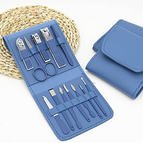 SCRUBY Maniküre-Set, Nagelknipser, Werkzeug, Haushalt, 12/16-teilig, grüner Edelstahl, Ohrlöffel, Nagelschneider, Scheren-Set für Maniküre-Werkzeuge (12 Stück, blau)