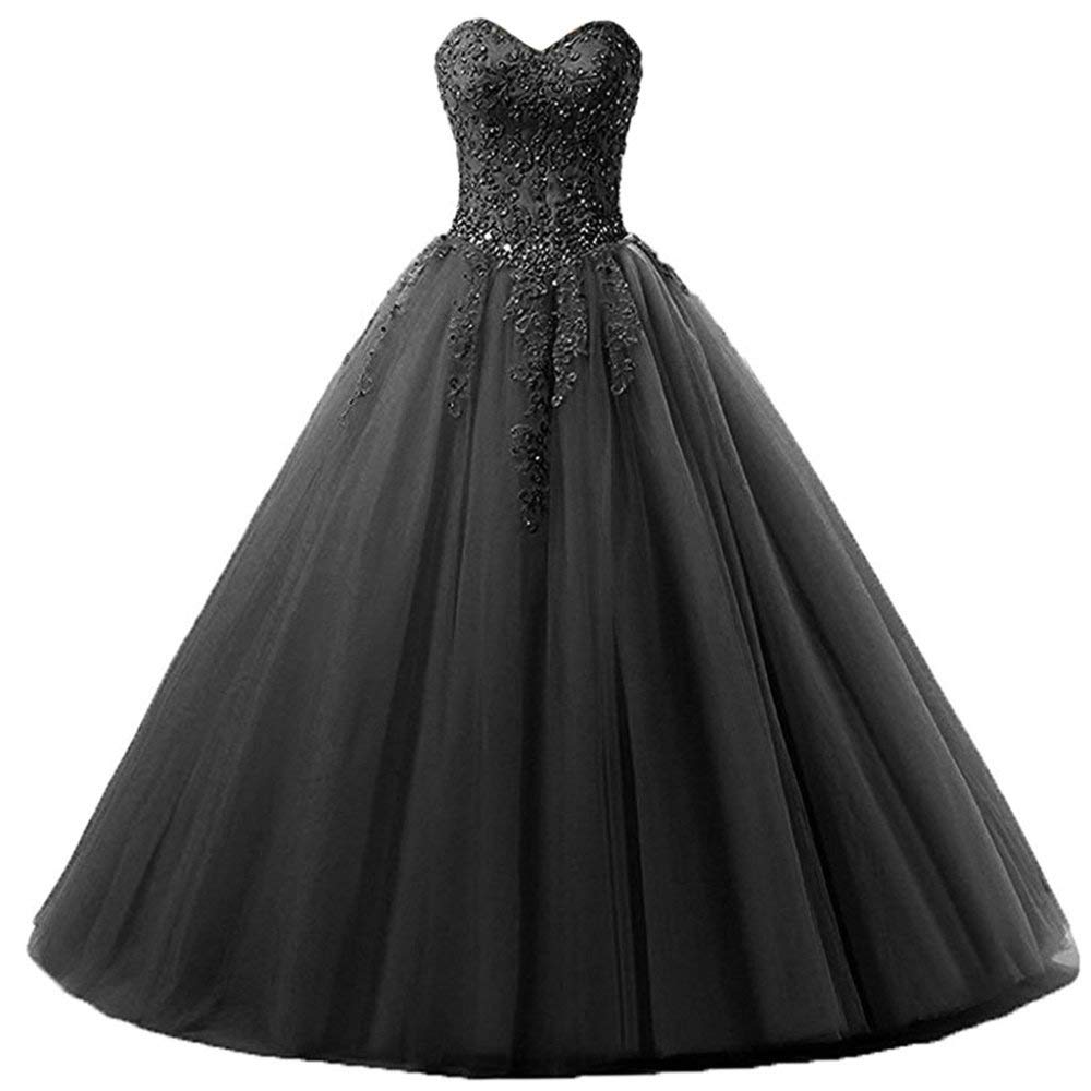 Zorayi Damen Liebsten Lang Tüll Formellen Abendkleid Ballkleid Festkleider Schwarz Größe 36