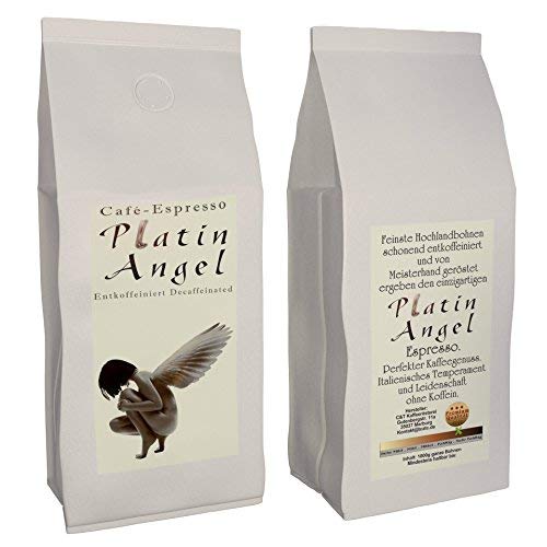 Espresso / Cafe - Kaffeebohnen Entkoffeiniert "Platin Angel" (inklusive gratis Kaffeesack) - Säurearm - Schonend Und Frisch Geröstet - Sparpack (Ganze Bohne, 3 x 1000 g)