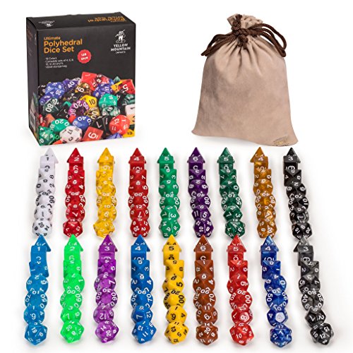 Yellow Mountain Imports Polyedrische Würfel - Set mit 126 Mehrfarbigen Würfeln für Rollenspiele (RPG), DND, MTG und Andere Würfelspiele