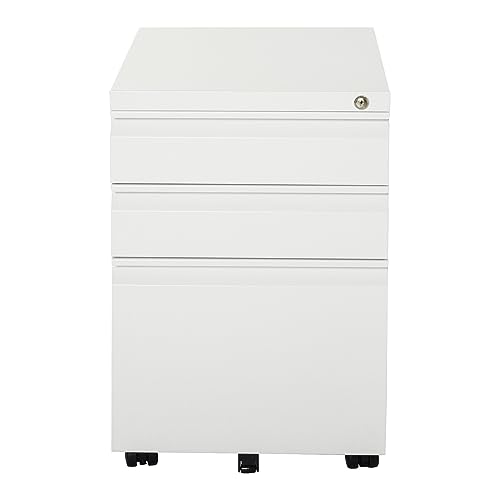 Vinsetto Rollcontainer mit 3 Schubladen Aktenschrank Büroschrank mit Rädern Bürocontainer mit konkavem Griff für Home-Office Stahl Weiß 39 x 48 x 60 cm