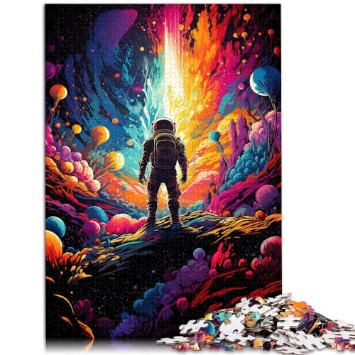 Puzzle, farbenfrohes psychedelisches Gemälde eines Astronauten, Puzzle für Erwachsene, 1000 Stück, Holzpuzzle, einzigartige Geburtstags, 1000 Teile (50 x 75 cm)