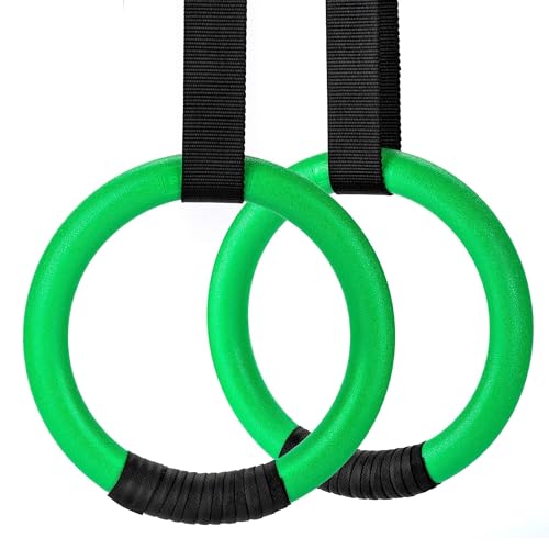 BFVAKBKYT Gymnastik Ringe,Suspension Trainer System, 1100lbs Kapazität mit 14,76ft verstellbaren Schnallenriemen Pull Up Übungsringe rutschfeste Ringe for Zuhause(Green)