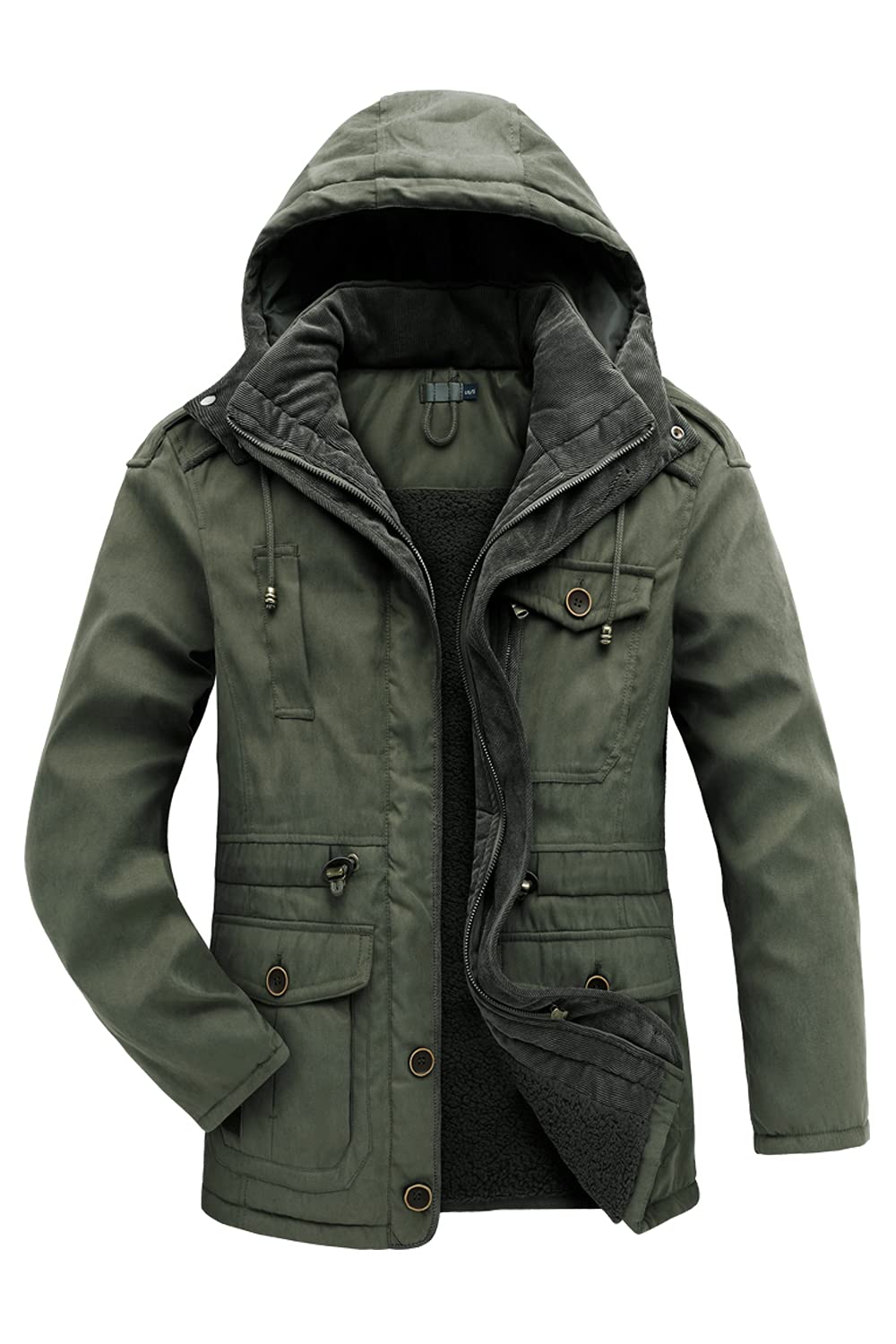 Mr.Stream Herren Winterjacke viele Taschen Mantel Fleecefutter schützendem Innenfutter Wärmejacke Lange Jacke Parka S Green