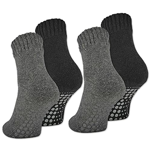 2 | 4 | 6 Paar ABS Socken Herren Damen Anti Rutsch Socken mit Wolle 21463 (Schwarz/Anthrazit 4 Paar 35-38)