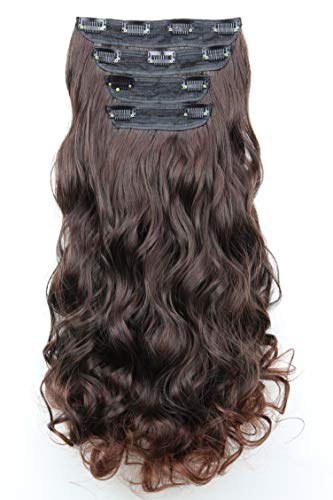 CAISHA by PRETTYSHOP XXL 45cm 4 Teile Set CLIP IN EXTENSIONS Haarverlängerung Haarteil Voluminös Gewellt Dunkelbraun CES309-1