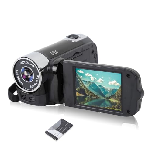 Videokamera für Vlogging, 1080P Full HD-Camcorder, 16 MP 16-facher Digitalzoom, Drehbarer 2,7-Zoll-TFT-Bildschirm, mit Fülllicht und USB-Anschluss (Schwarz)