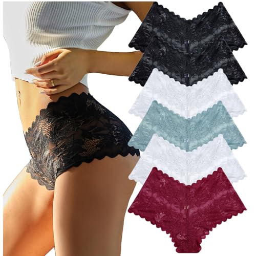 CSHE 6er Pack Unterhosen Damen Spitzen Boxershorts Unterwäsche Frauen Weiche und Bequem Slip Spitze Hipster Panties Dessous Damen Sexy Unterwäsche Mehrpack S-XL